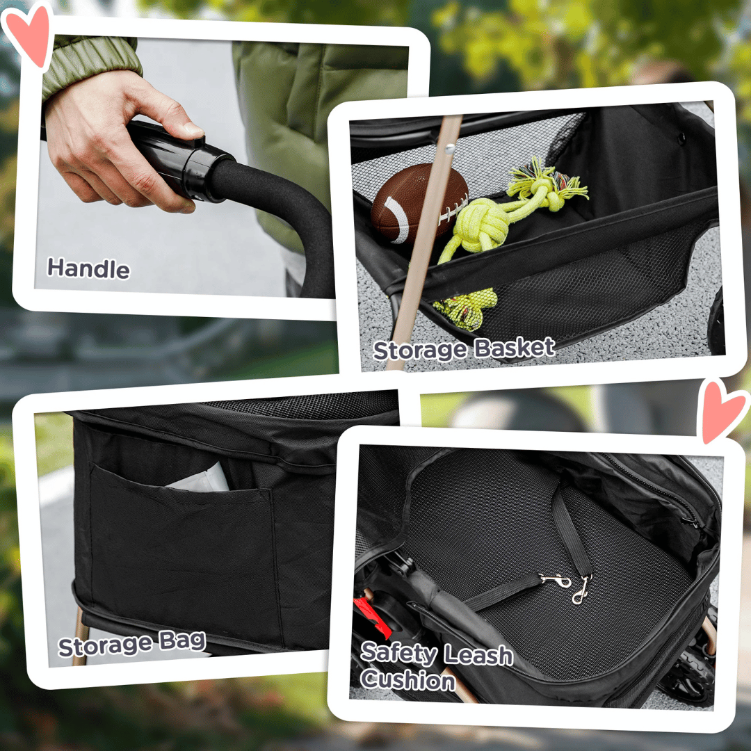 Mini-Dog Pet Stroller with Detachable Carrier Basket & Storage 4