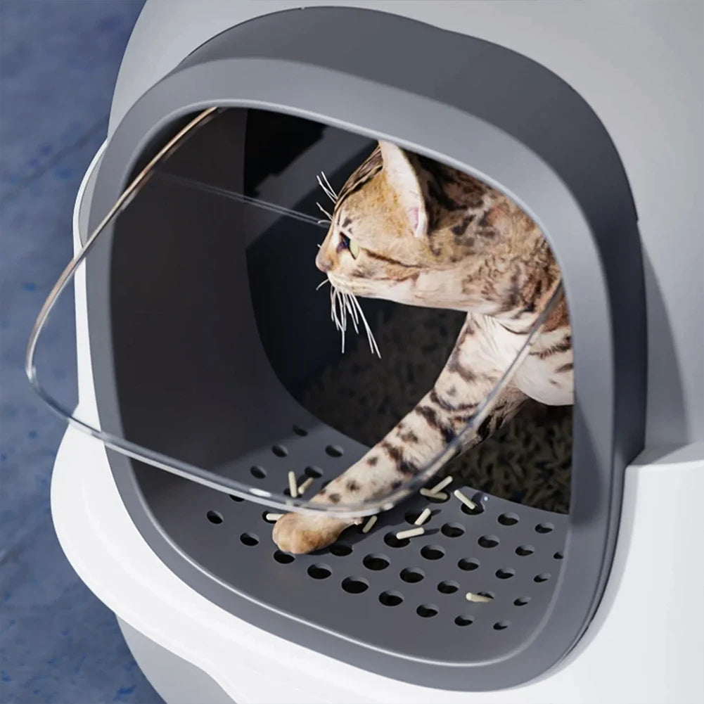 Spacious Enclosed Cat Litter Box with USB-Powered UV Sterilization Lamp & Stable Base