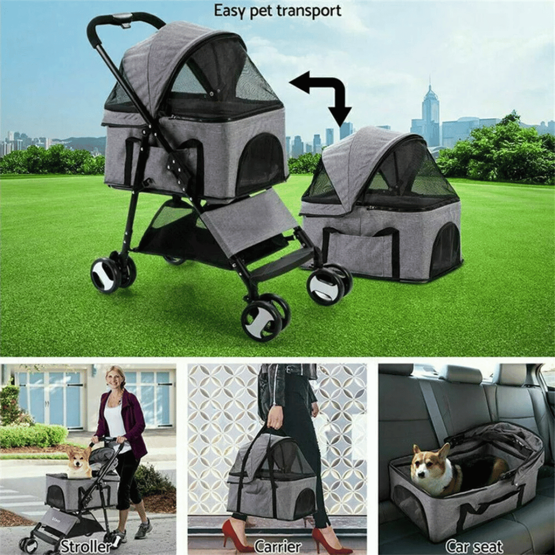 Quick-Fold Dog Stroller for Small Dogs with Removable Carry Basket Car Seat 11