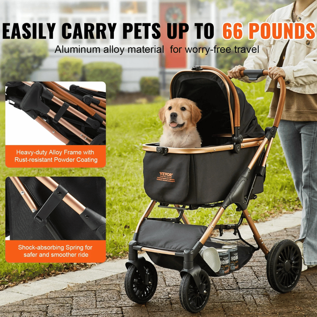 Easy-Fold Dog Stroller with Detachable Carry Basket for Small & Medium Sized Dogs 3
