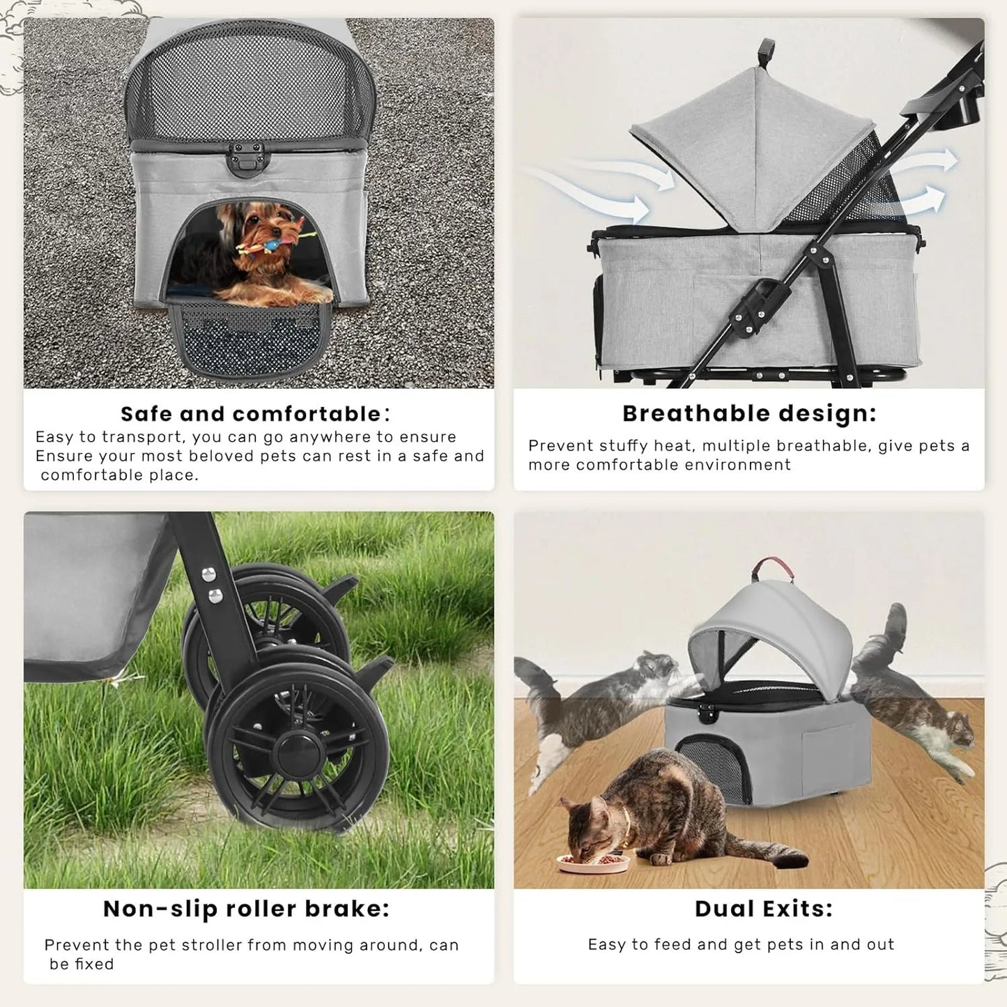 Foldable Dog Pushchair with Spacious Basket & Storage 5