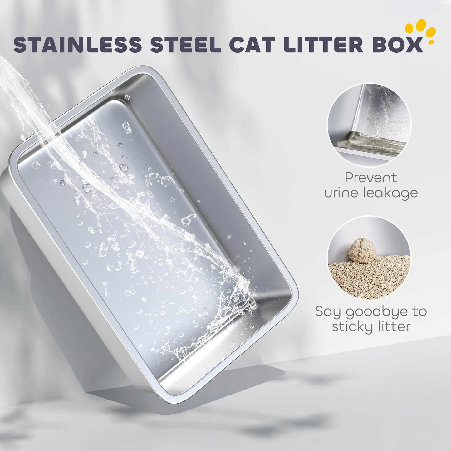 Large Enclosed Cat Litter Box with Removable Stainless Steel Tray, Front Flap, Handle & Scoop