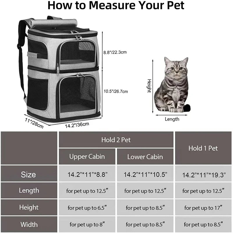Ventilated Double Pet Carrier Backpack for Cats & Small Dogs with Two Compartments & Multiple Openings 10