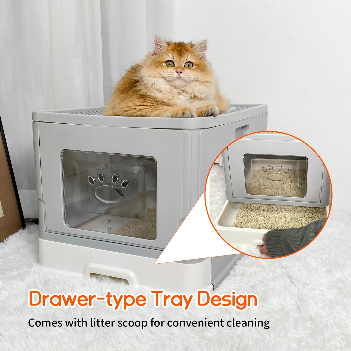 Cat Litter Box Enclosure with Double Entrance-Exit & Pull-Out Drawer Tray