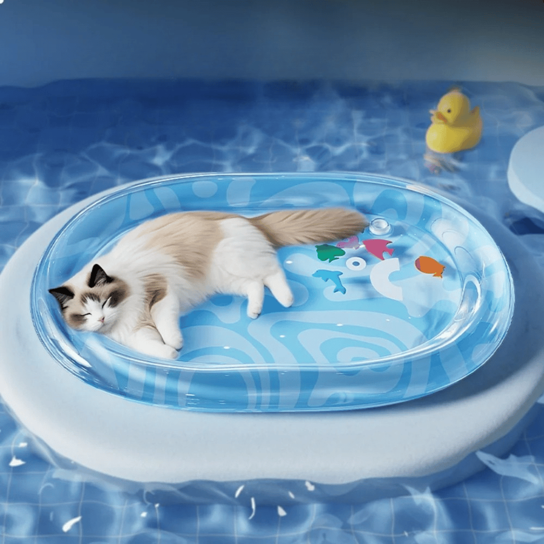 Inflatable & Water-Fillable Pet Cooling Bed with Bolstered Edges for Calming & Play 5