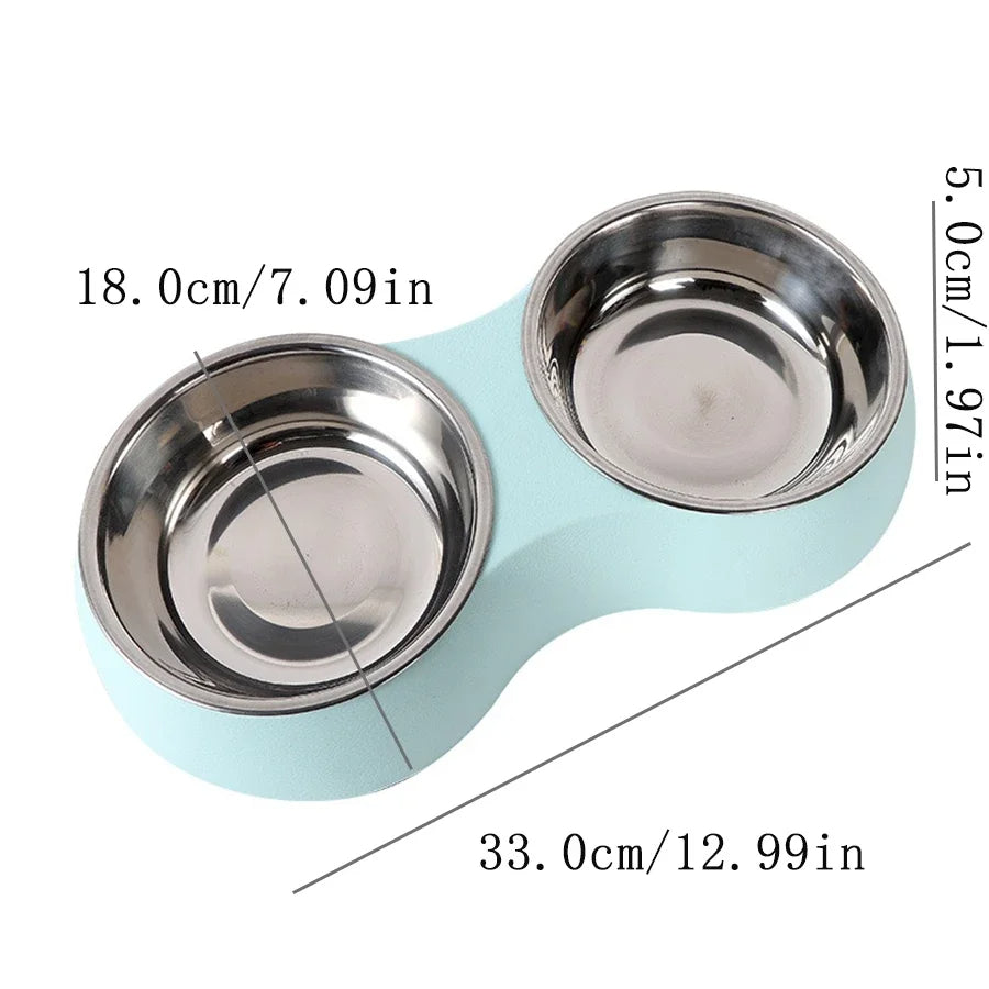 Stainless Steel Double Pet Food Bowls in Aesthetic Holder