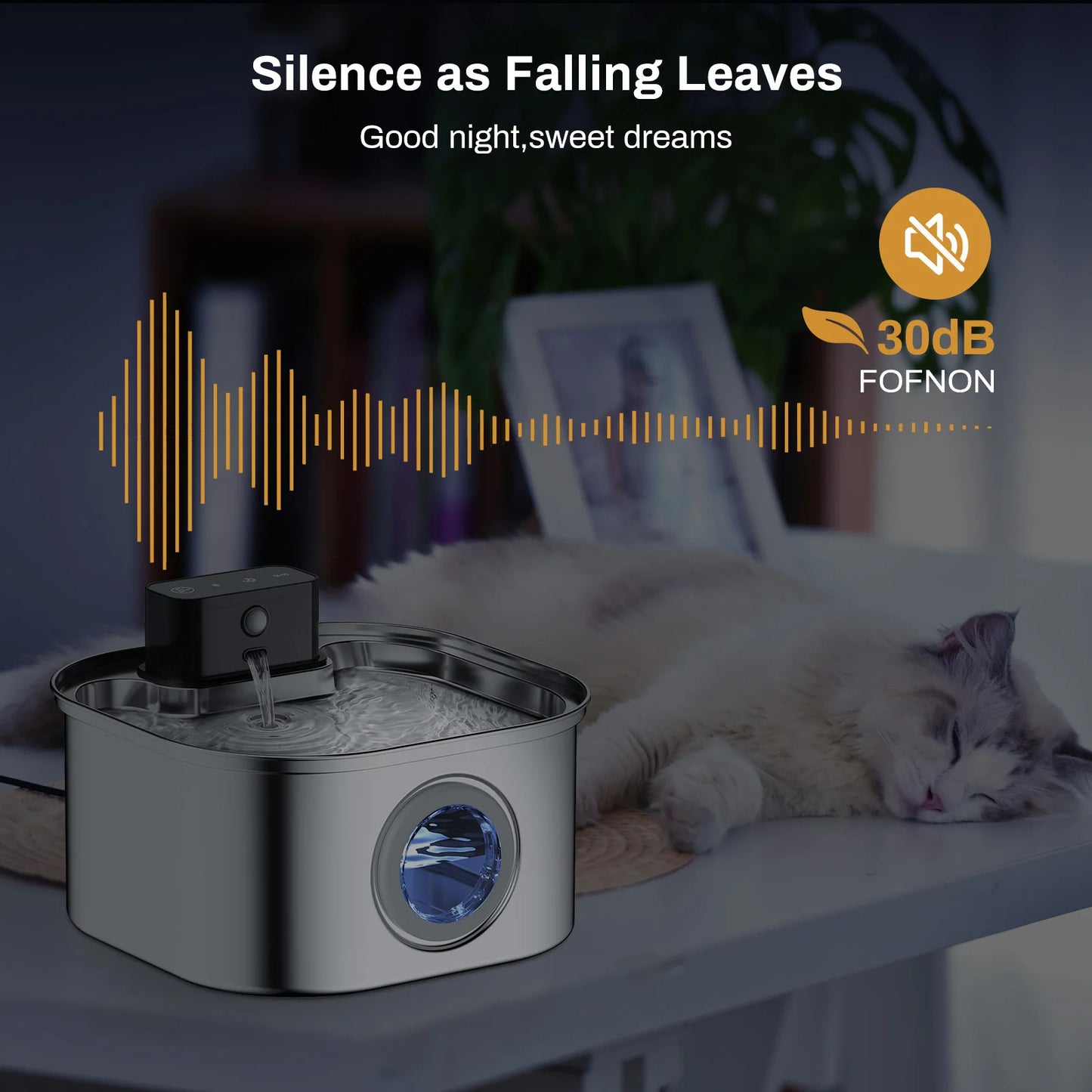 Quiet 3.2L Stainless Steel Cat Water Fountain with Automatic Sensor | USB Rechargeable