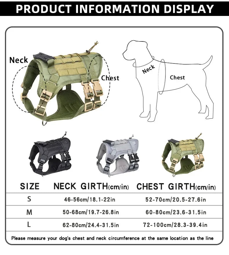 Robust Military-Style Dog Harness with Rubber Handle & Pouch | Tactical Dog Training Vest 17
