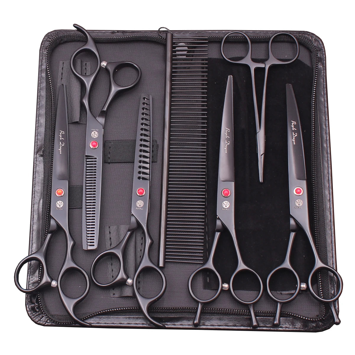 Stainless Steel 7-Piece Dog Grooming Scissors Set with Thinning Shears, Comb & Case 2