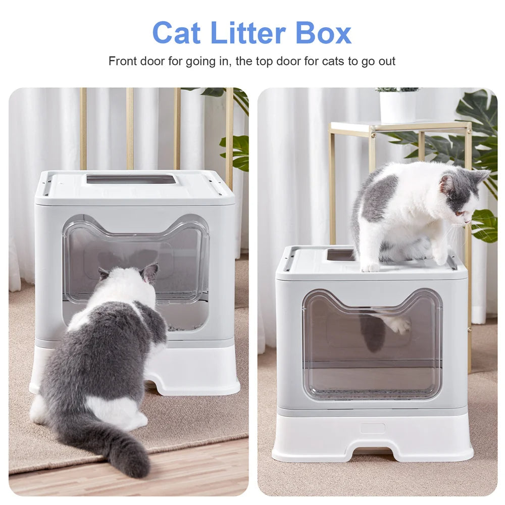 Front & Top Entry Enclosed Cat Litter Box with Drawer Tray & Scoop 12