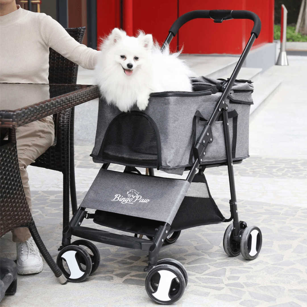 Quick-Fold Dog Stroller for Small Dogs with Removable Carry Basket Car Seat 5