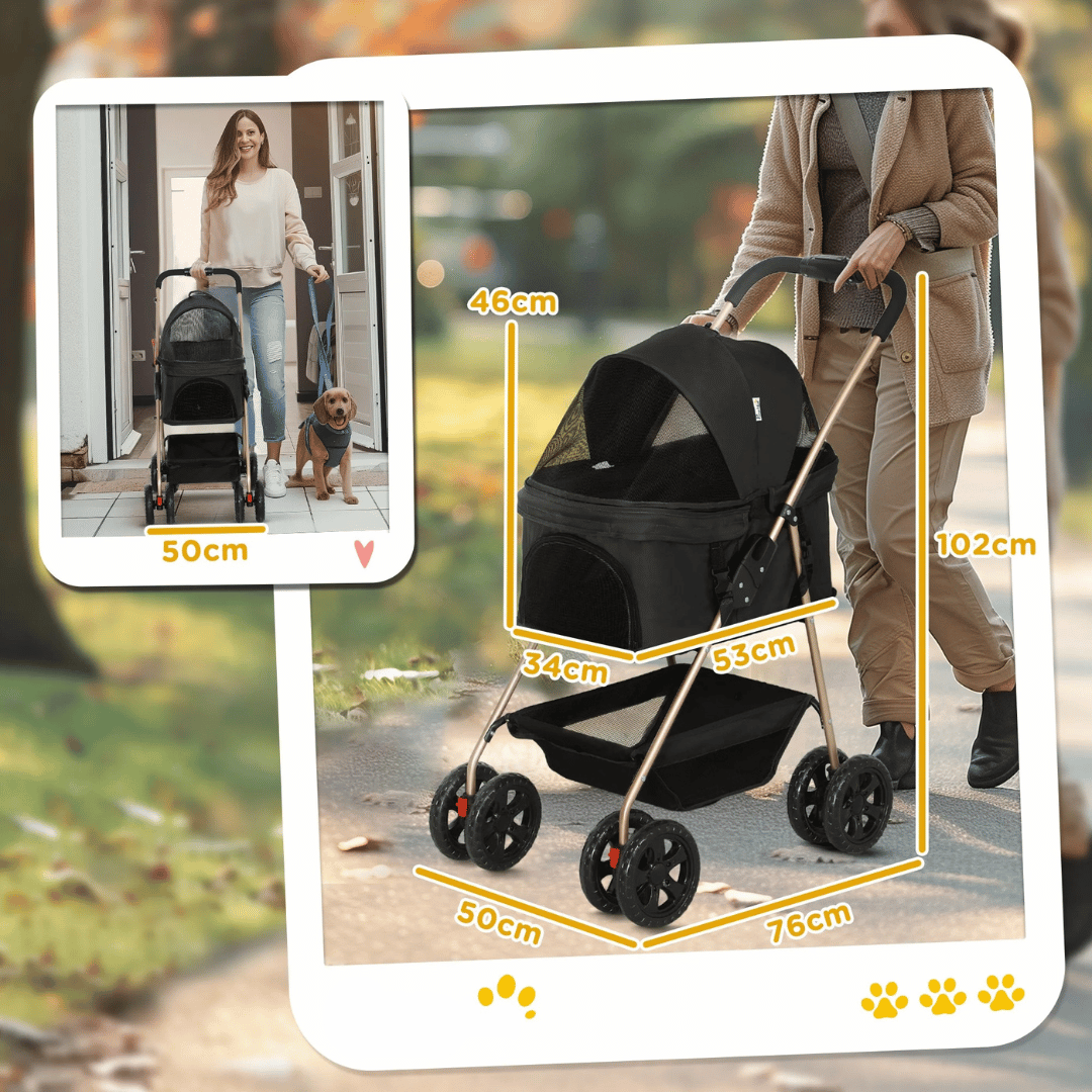 Mini-Dog Pet Stroller with Detachable Carrier Basket & Storage 7
