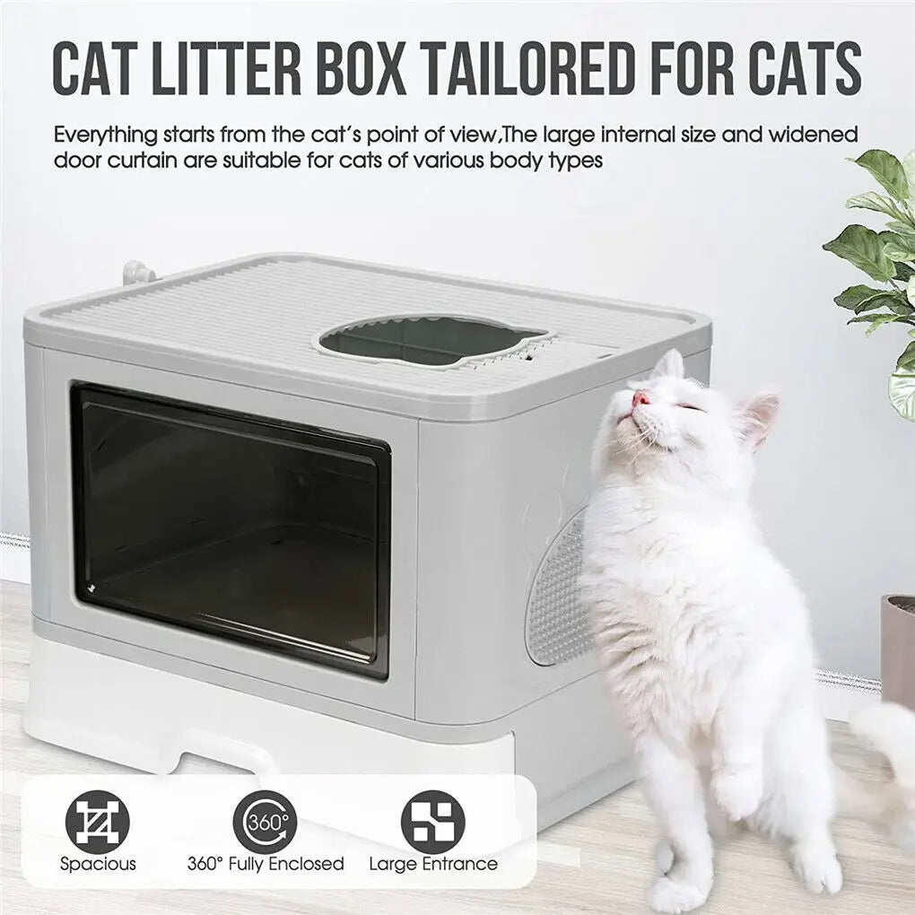 Double Entry & Exit Enclosed Cat Litter Box with Drawer Tray & Scoop 4