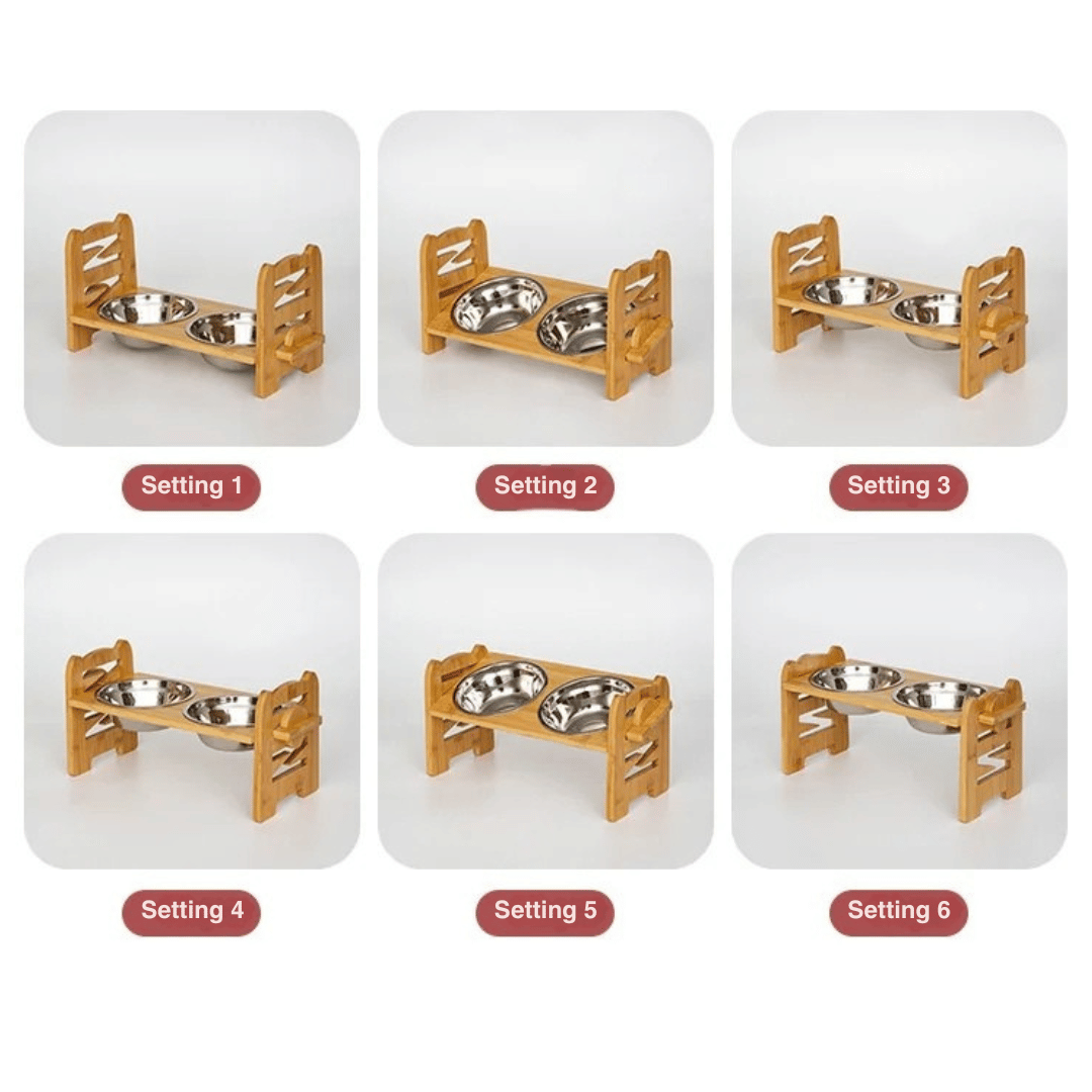Wooden Adjustable Pet Feeding Station with Custom Height & Tilt for Small Dogs & Cats | Includes 2 Stainless Steel Dog Bowls 3