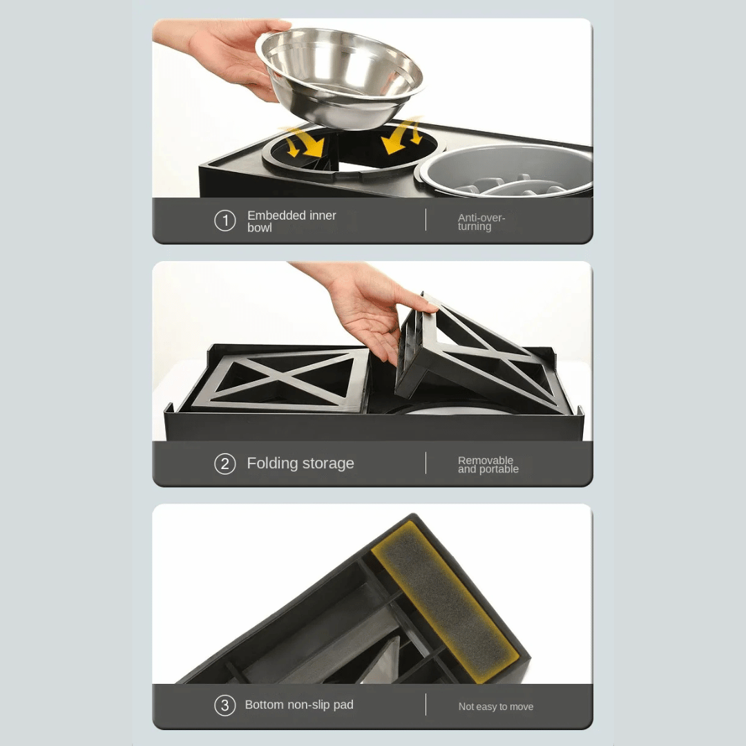 Adjustable Height & Tilt Raised Dog Bowl Stand with Stainless Steel & Slow-Feeding Dog Bowls 13