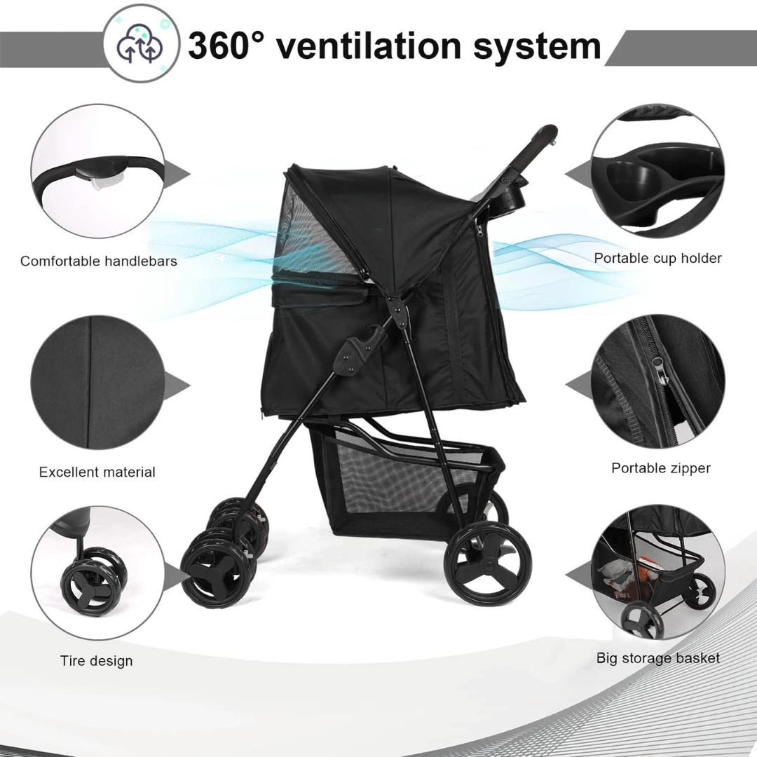 Spacious & Foldable Dog Stroller with Storage Basket 10