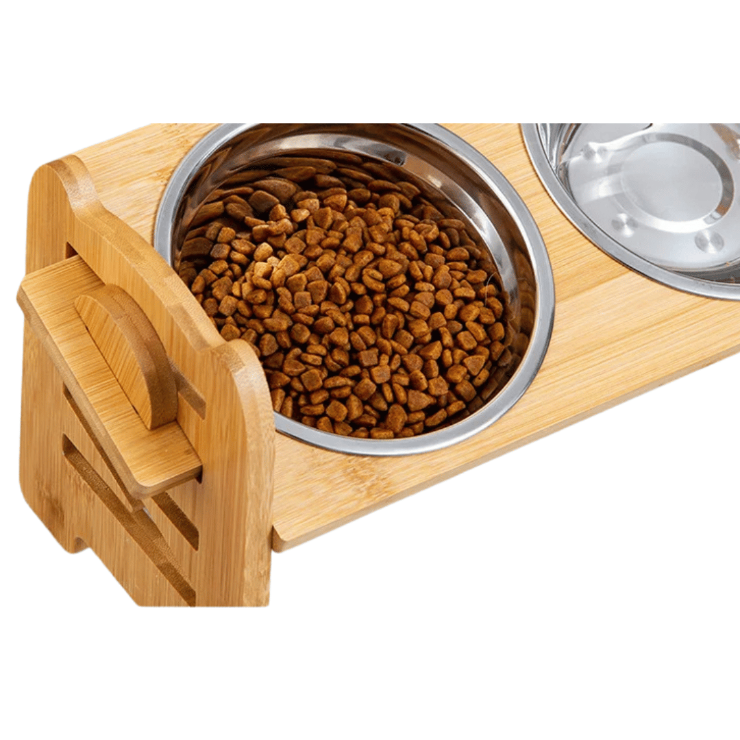 Wooden Adjustable Pet Feeding Station with Custom Height & Tilt for Small Dogs & Cats | Includes 2 Stainless Steel Dog Bowls 9