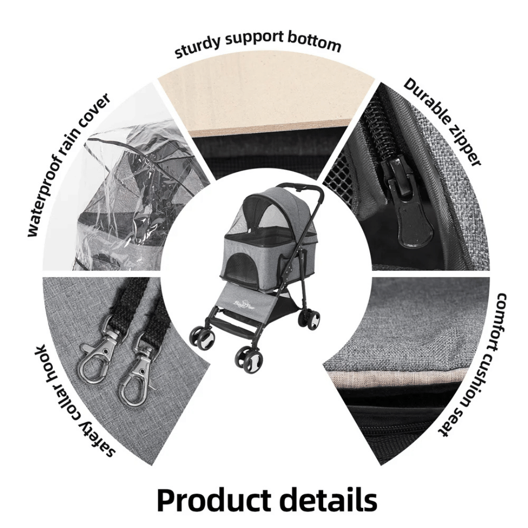Quick-Fold Dog Stroller for Small Dogs with Removable Carry Basket Car Seat 15