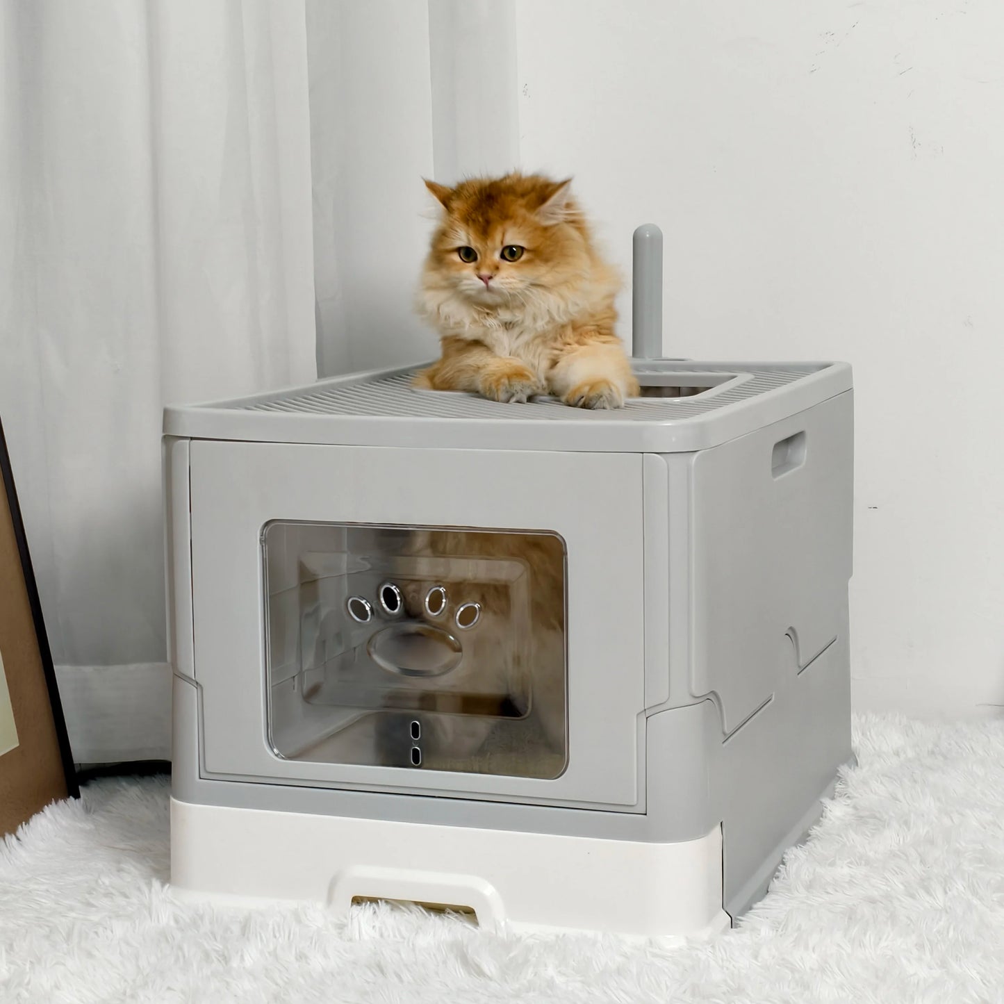 Cat Litter Box Enclosure with Double Entrance-Exit & Pull-Out Drawer Tray