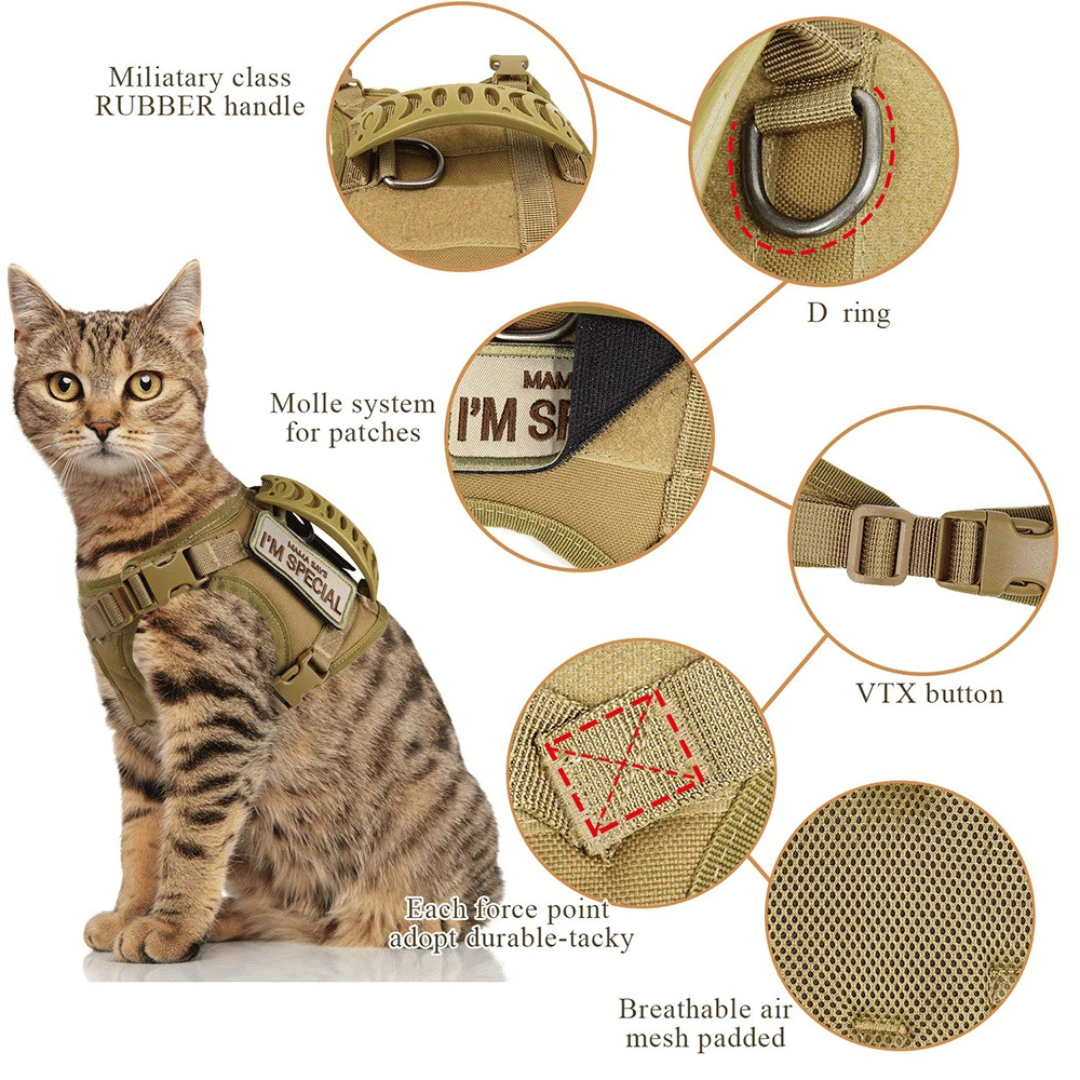 Military-Style Tactical Cat Harness & Leash 24