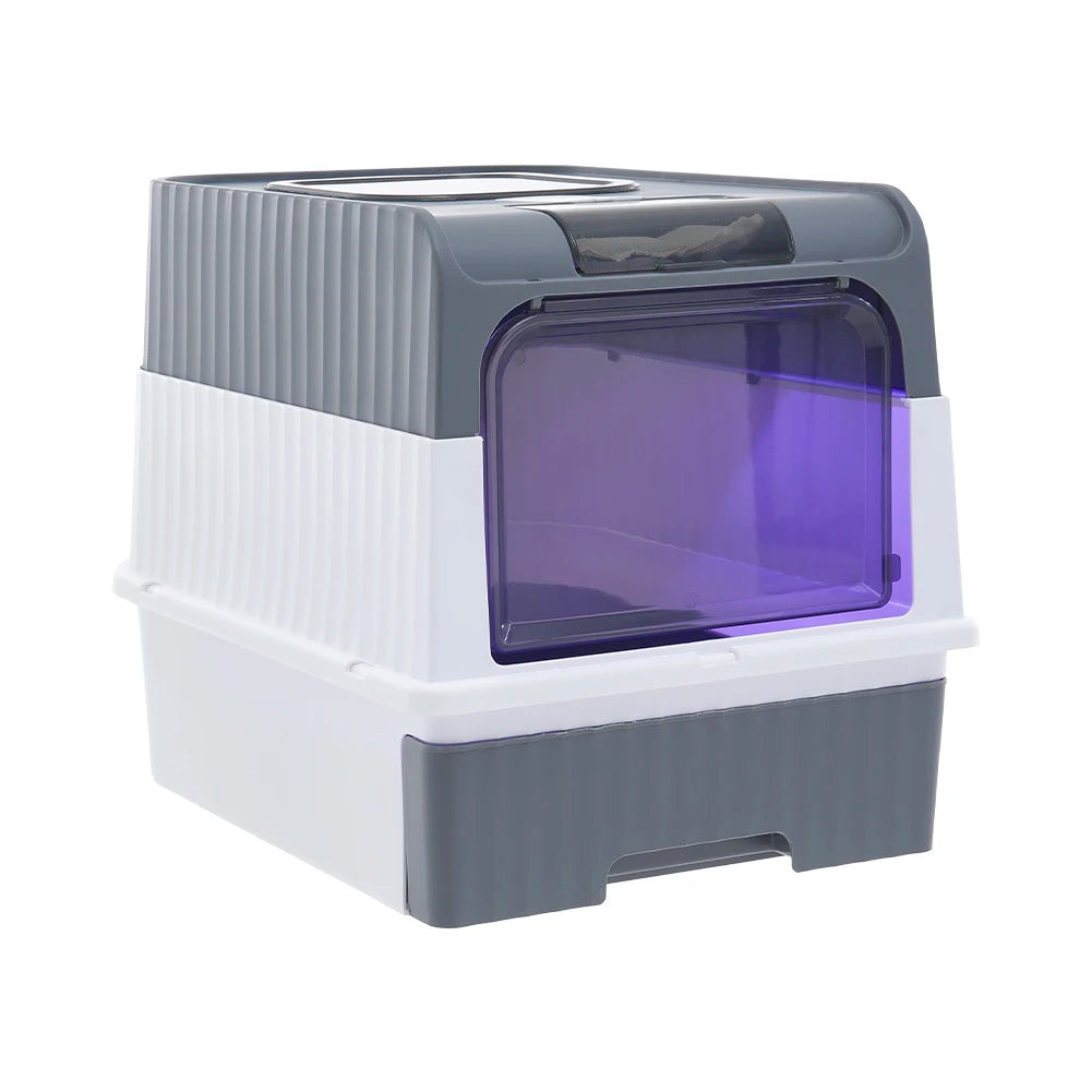 Enclosed Cat Litter Box with UV Sterilization, Pull-Out Tray & Double Entrance-Exit