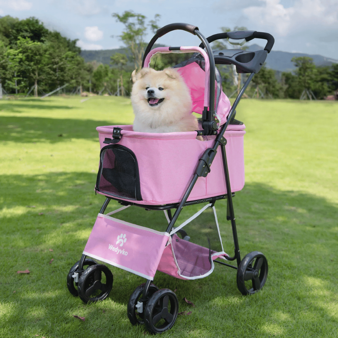 Convertible Canopy Dog Stroller with Detachable Carrier Basket Car Seat, Storage & Cup Holder 8