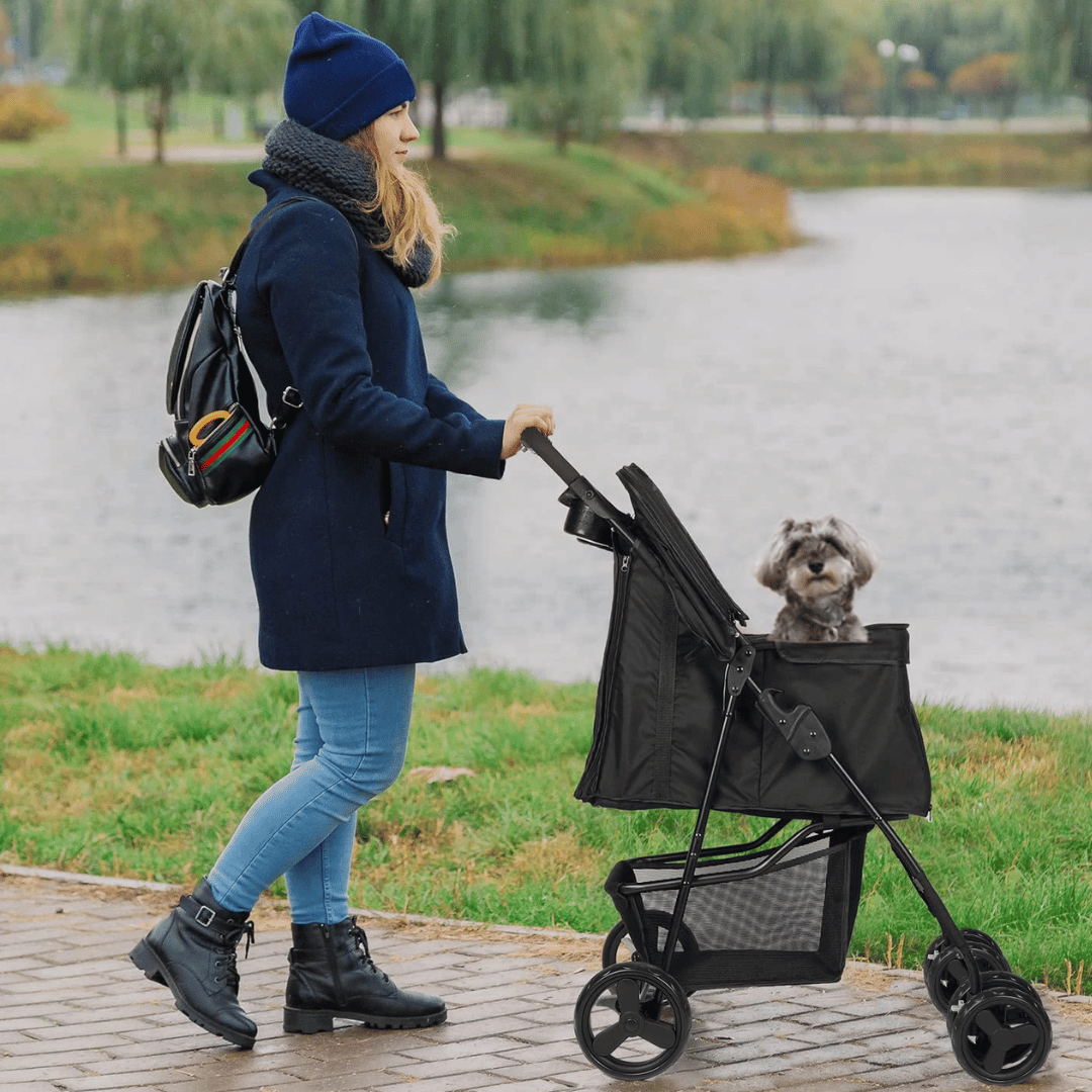 Spacious & Foldable Dog Stroller with Storage Basket 6