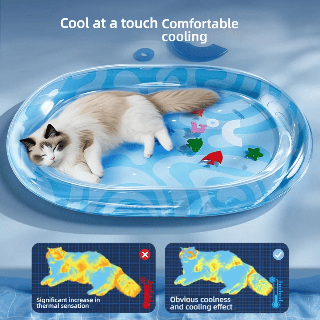 Inflatable & Water-Fillable Pet Cooling Bed with Bolstered Edges for Calming & Play 3