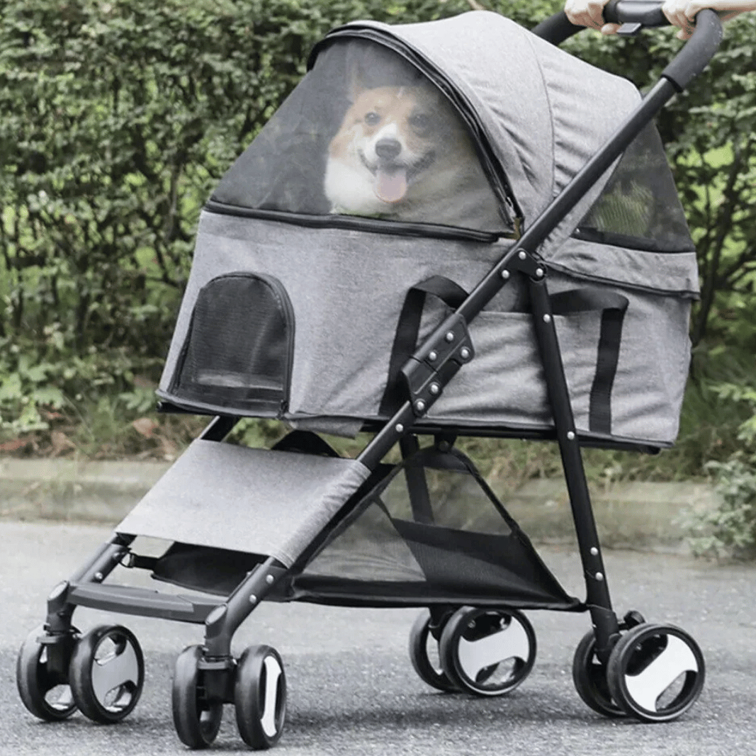 Quick-Fold Dog Stroller for Small Dogs with Removable Carry Basket Car Seat 10