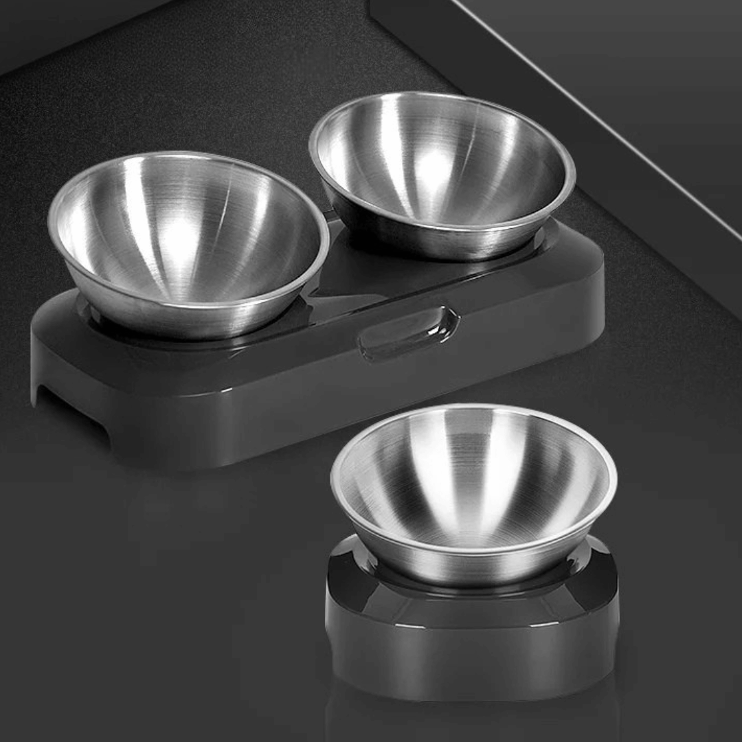 Raised & Tilted Cat & Puppy Feeding Station with Single or Double Stainless Steel Bowls 13