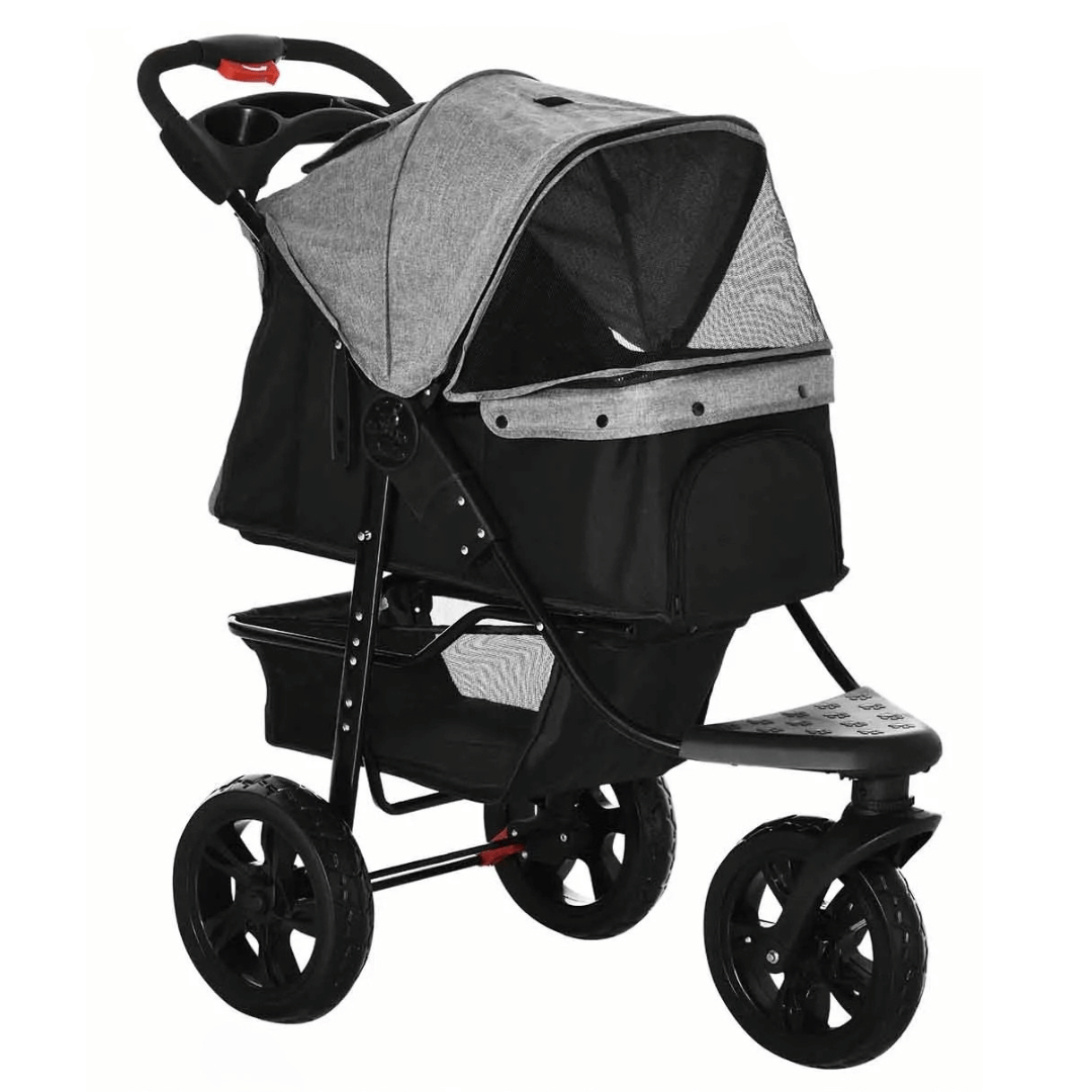 Sturdy-Wheeled Dog Stroller with Storage Basket for Outdoor Adventures