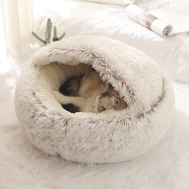 Furry-Plush-Cat-Bed-Nest-Snuggle-Cave-1