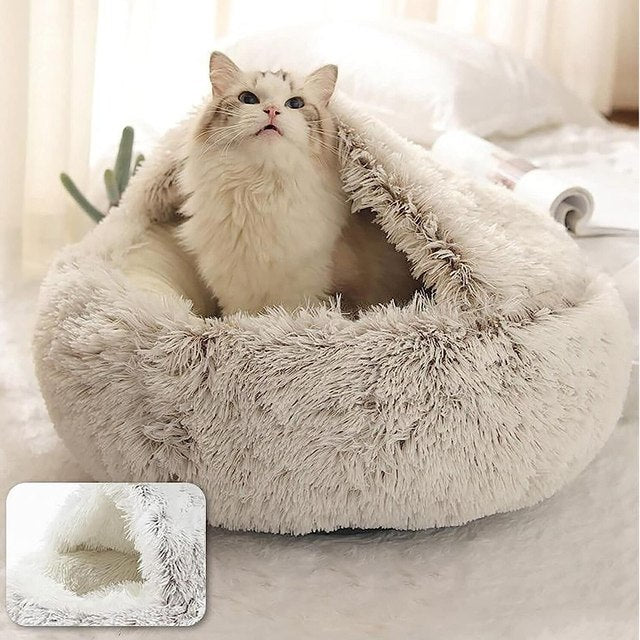 Furry-Plush-Cat-Bed-Nest-Snuggle-Cave-2