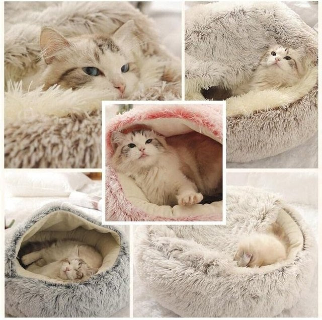 Furry-Plush-Cat-Bed-Nest-Snuggle-Cave-9