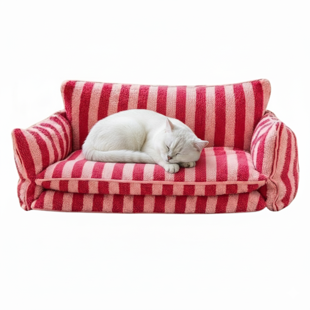 Stripey Plush Cat Bed Sofa for Small Pets