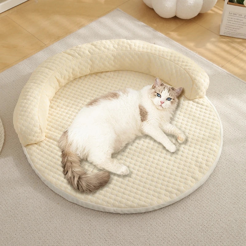 Round Pet Cooling Mat - Absorbs Heat & Cools Body | Breathable, Non-Slip Dog & Cat Bed with Head Support