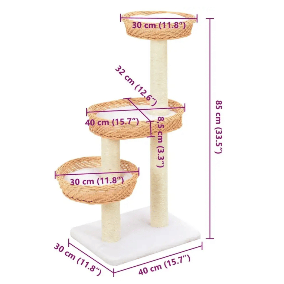 Aesthetic Cat Tree with Wicker Basket Perches & Sisal Scratching Posts 6