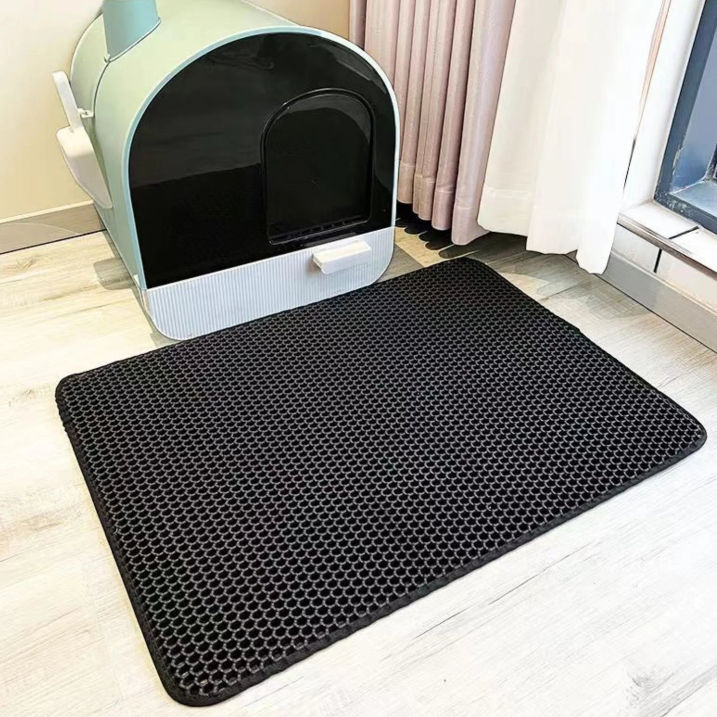 Honeycomb-Style Cat Litter Box Mat with Waterproof Double Layer to Trap Litter & Moisture