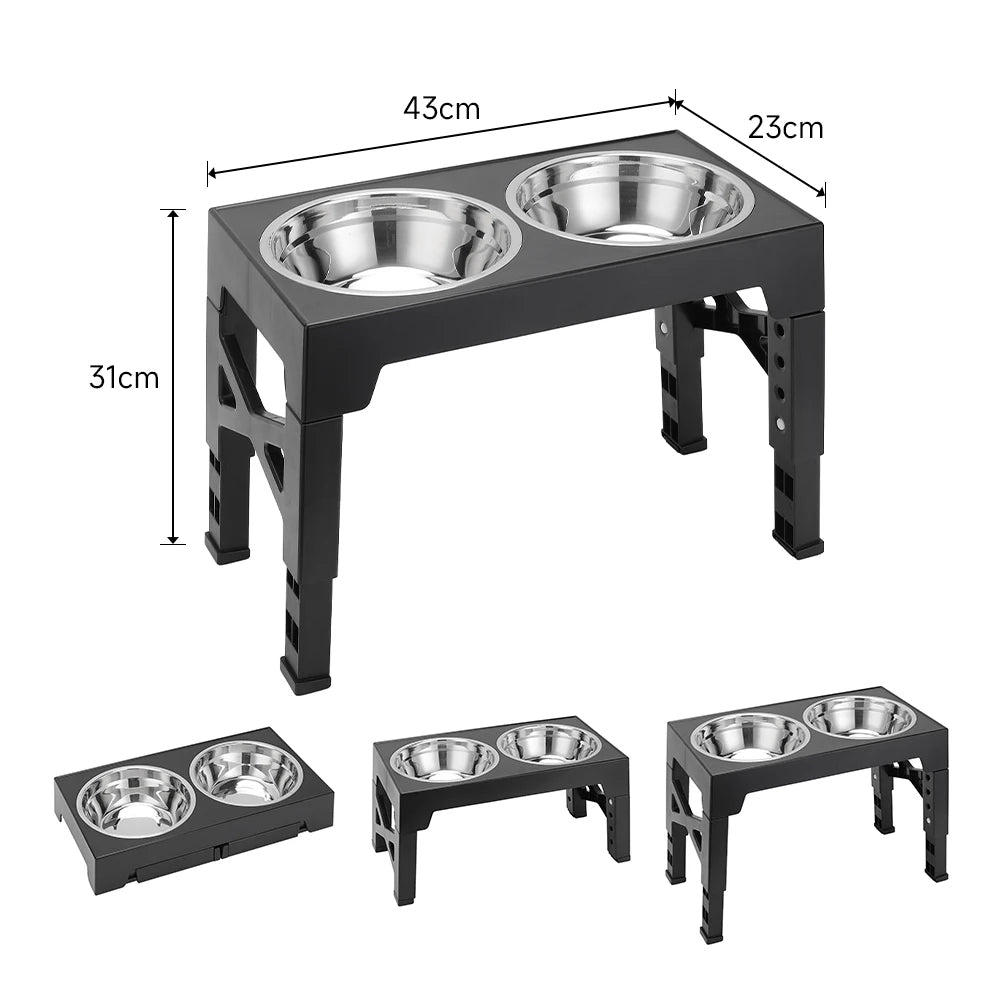 Raised Dog Bowl Stand with Adjustable Tilt & Stainless Steel & Slow-Feeding Bowls 9