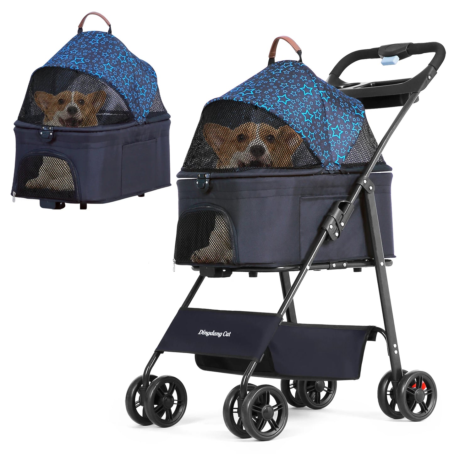 Foldable Dog Pushchair with Spacious Basket & Storage 3