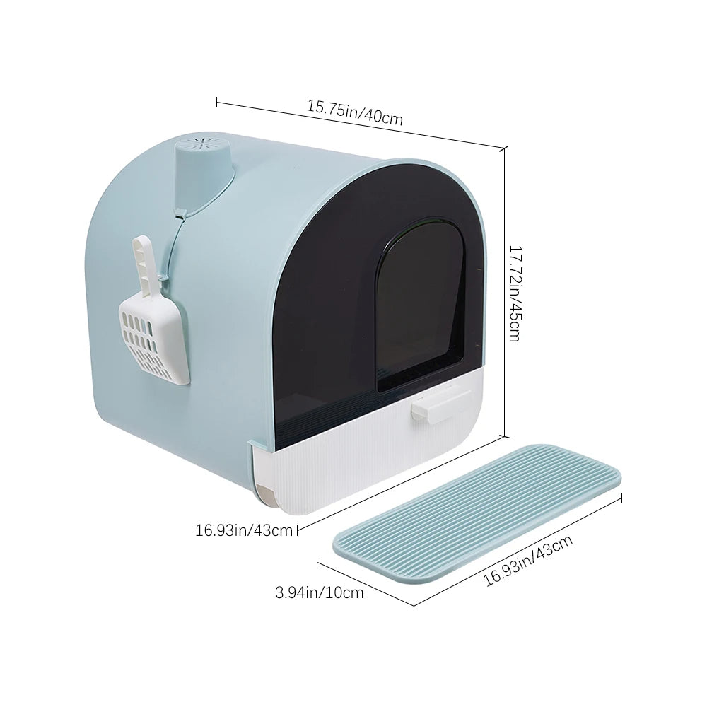 Aesthetic Cat Litter Box Enclosure with Pull-Out Tray, Front Entrance Spill-Pad & Scoop 7