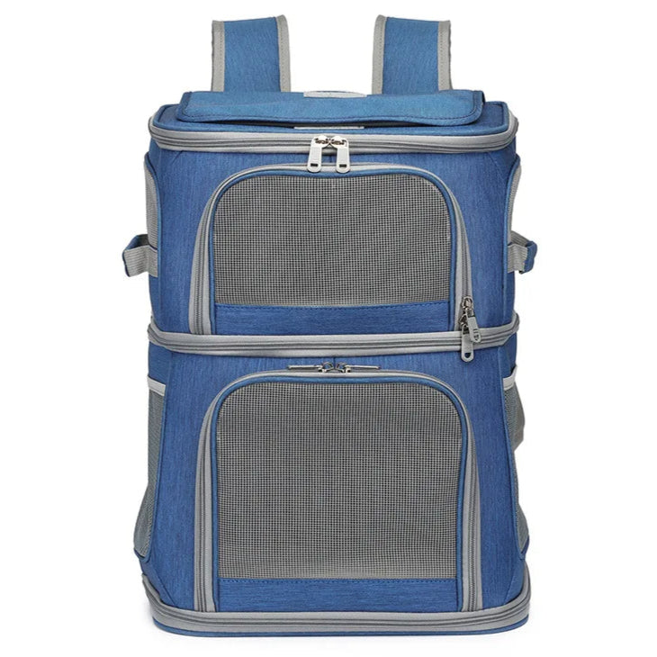 Ventilated Double Pet Carrier Backpack for Cats & Small Dogs with Two Compartments & Multiple Openings 3