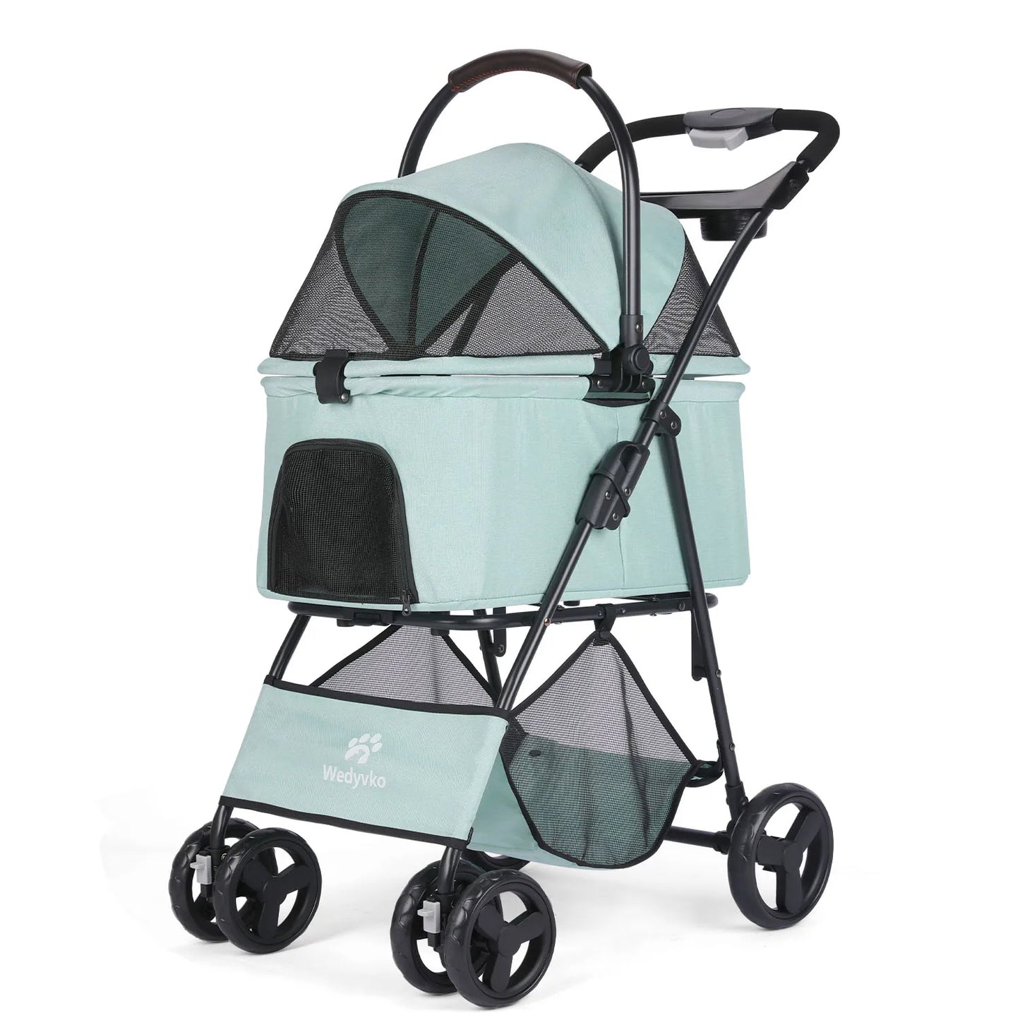 Convertible Canopy Dog Stroller with Detachable Carrier Basket Car Seat, Storage & Cup Holder 6