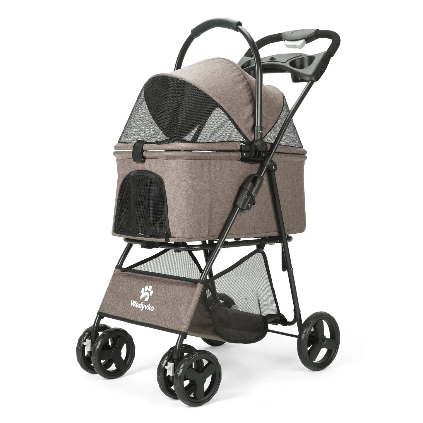Convertible Canopy Dog Stroller with Detachable Carrier Basket Car Seat, Storage & Cup Holder 1