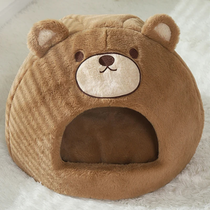 Cute Bear Semi-Enclosed Cat Bed House 5