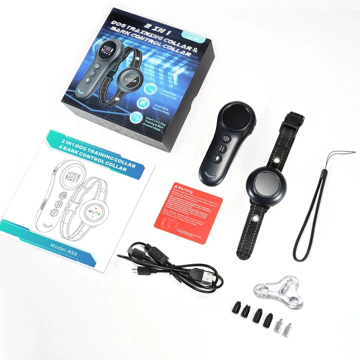 2-in-1 Automatic Anti-Bark Control & Dog Training Collar with Remote | Smart Barking Detection with Shock, Sound & Vibration