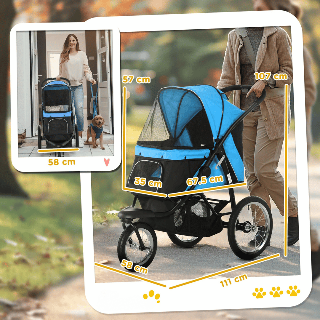 Bike Tyre-Style Dog Stroller with Large Wheels & Quick-Fold Basket 8