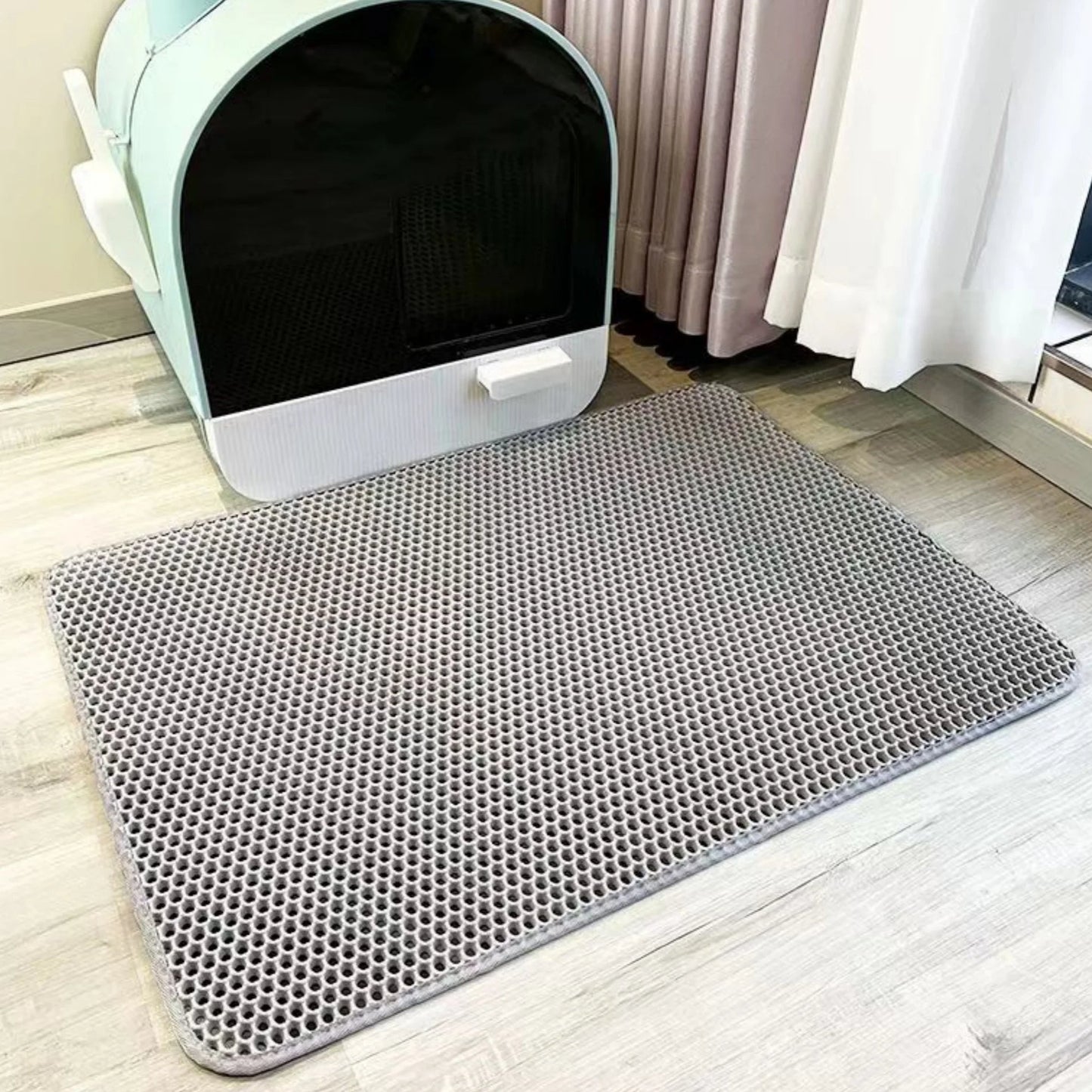 Honeycomb-Style Cat Litter Box Mat with Waterproof Double Layer to Trap Litter & Moisture