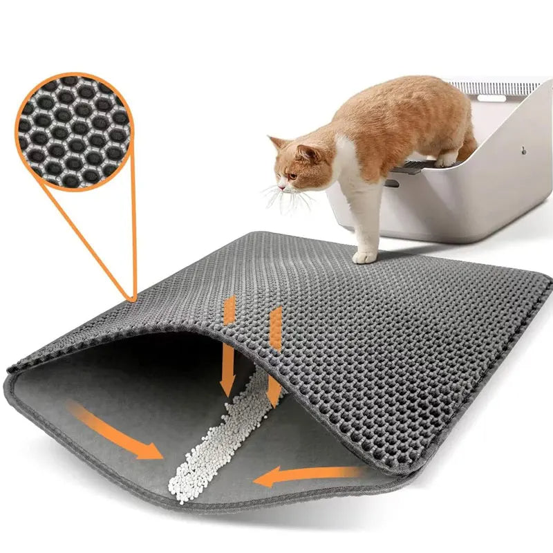 Honeycomb-Style Cat Litter Box Mat with Waterproof Double Layer to Trap Litter & Moisture