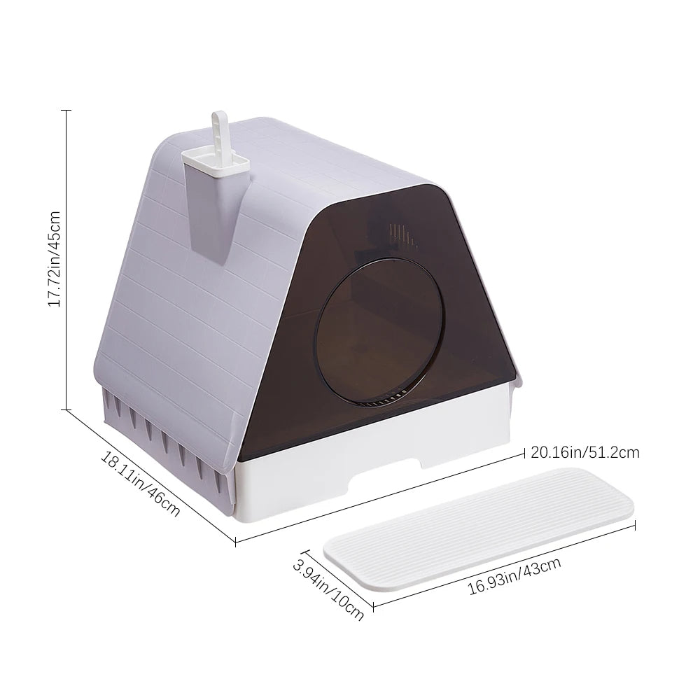 Modern House Enclosed Cat Litter Box with Pull-Out Tray, Mat & Built-In Scoop